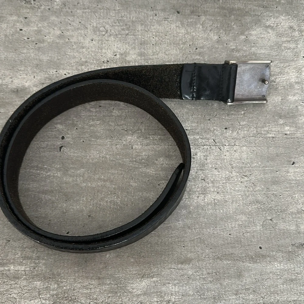 Armani Jeans Black Leather Belt with Metallic Buckle